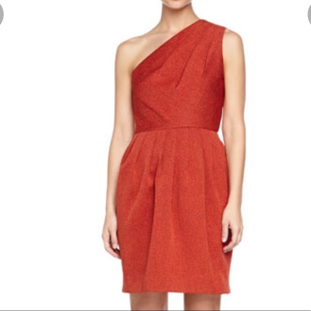 Halston Heritage One Shoulder Jacquard Mini Dress in Brick Size 2